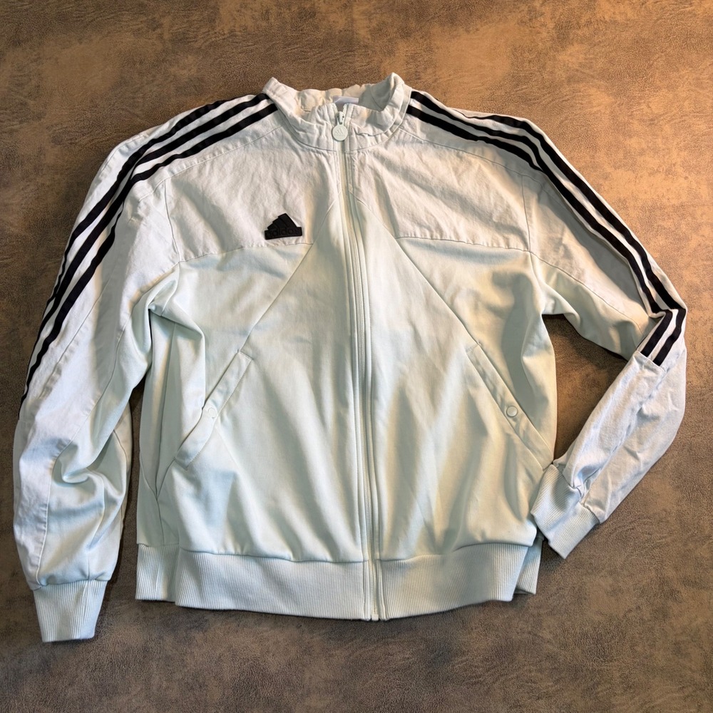Adidas Track Jacket Mens Medium Mint Green IS1503 3-Stripe Full Zip Sportswear